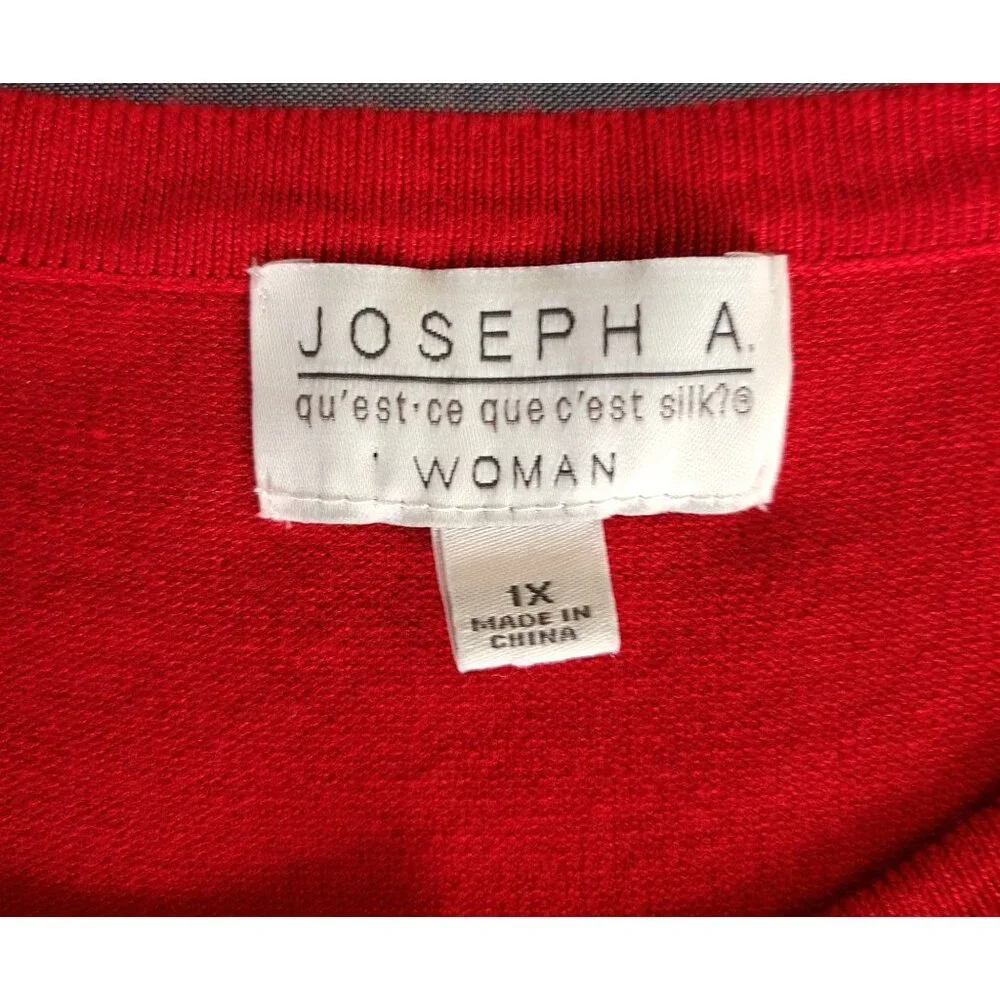 Joseph A. Womens Size 1X Cardigan Red 3/4 Sleeve Button-Front Sweater - Picture 3 of 9